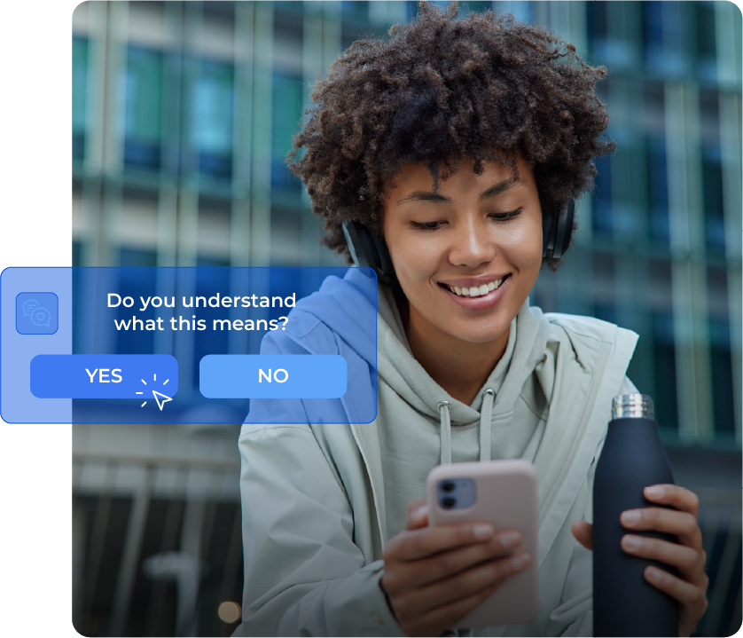 Client confirming understanding in an interactive video on her phone